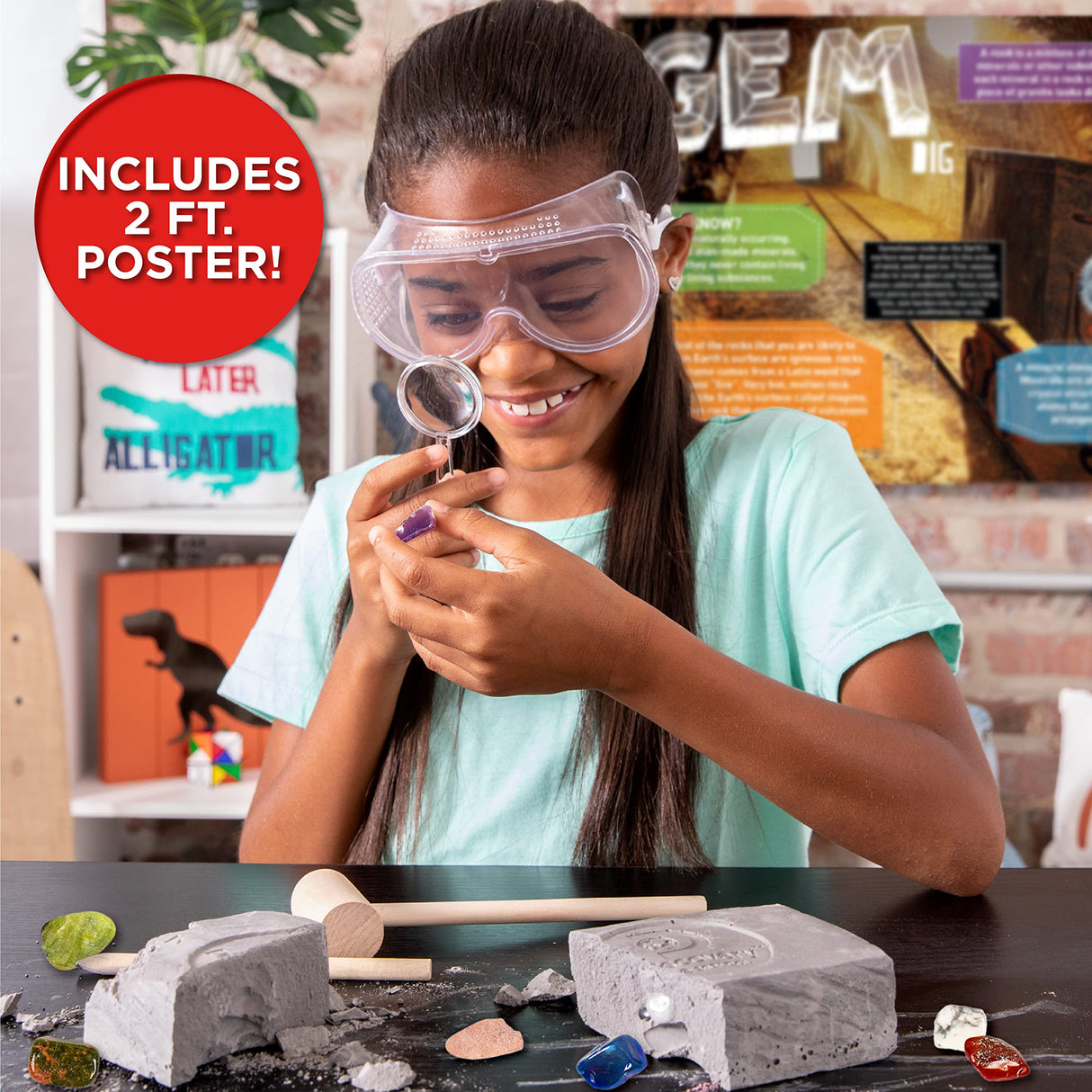 Discovery Kids Gemstone Dig Stem Science Kit by Horizon Group Usa, Excavate, Dig & Reveal 11 Real Gemstones, Includes Goggles, Excavation Tools, Streak Plate, Magnifying Glass & More Discovery Kids