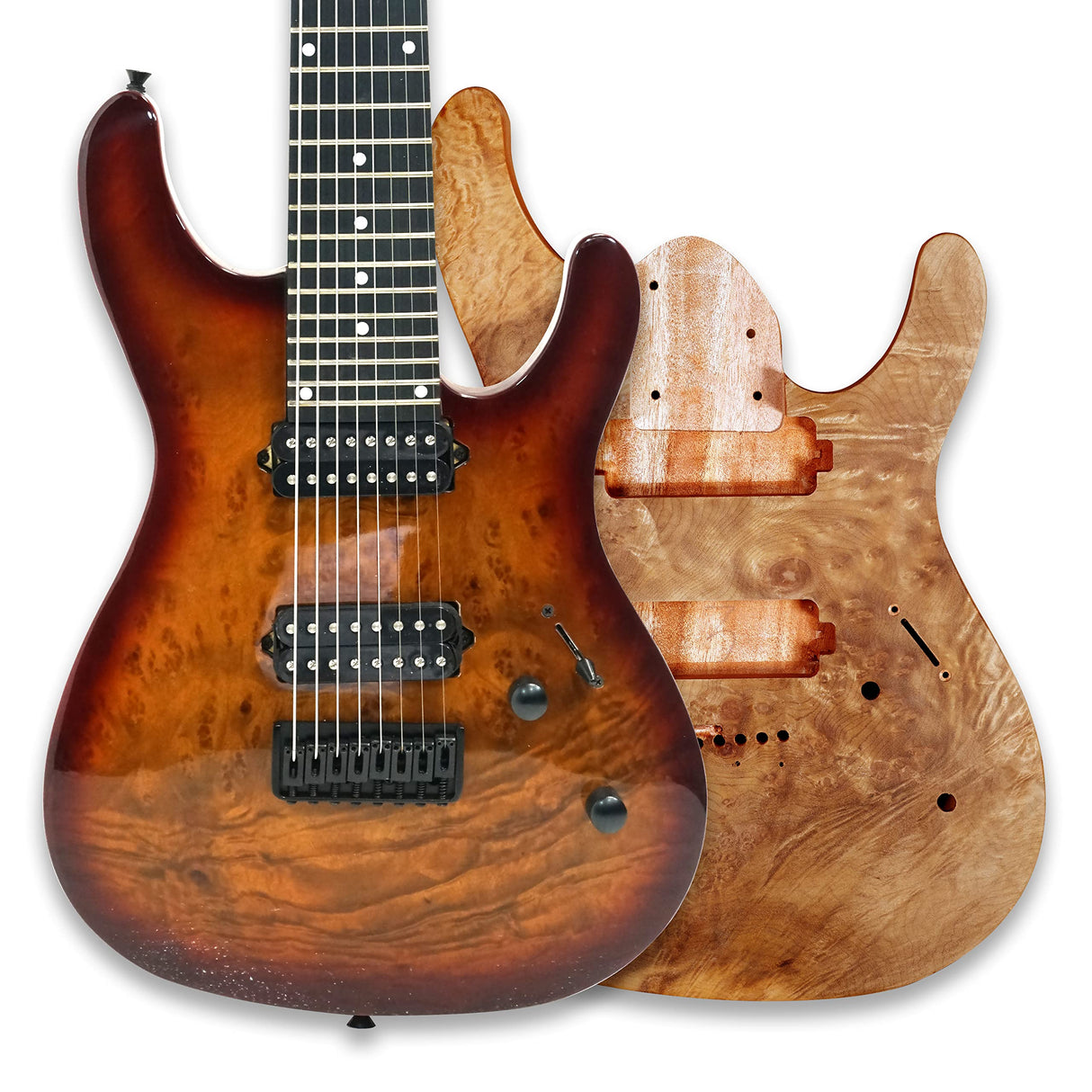 BexGears DIY 8 String Electric Guitar Kits Burl poplar veener top okoume Body maple neck & composite ebony fingerboard You Build The Guitar BexGears