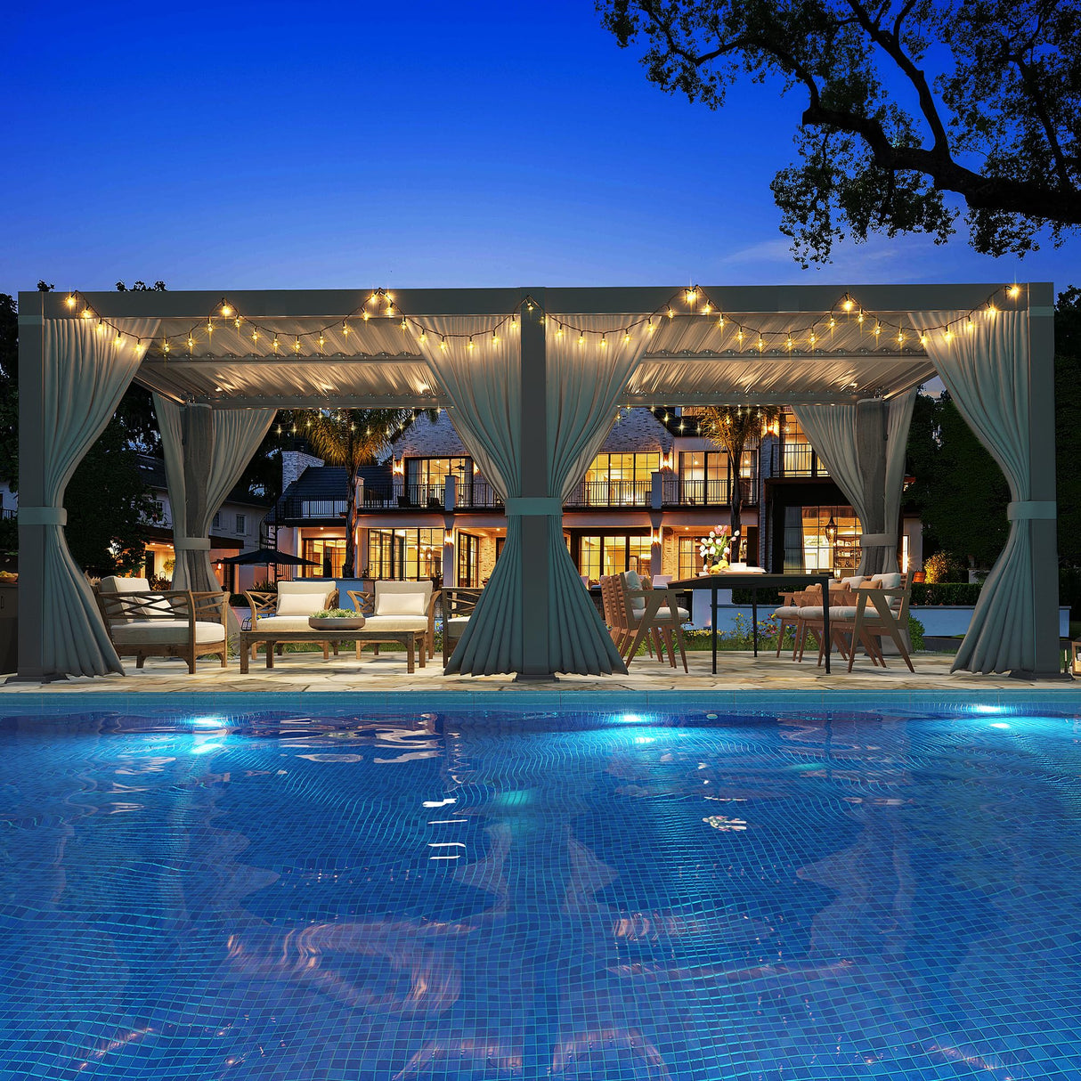 Airwire Pergola 10x20 Ft Louvered Pergola Aluminum Outdoor Pergolas W/Adjustable Roof, Waterproof Curtains and Nets Outdoor Gazebo for Deck,Patio,Backyard and Garden AirWire