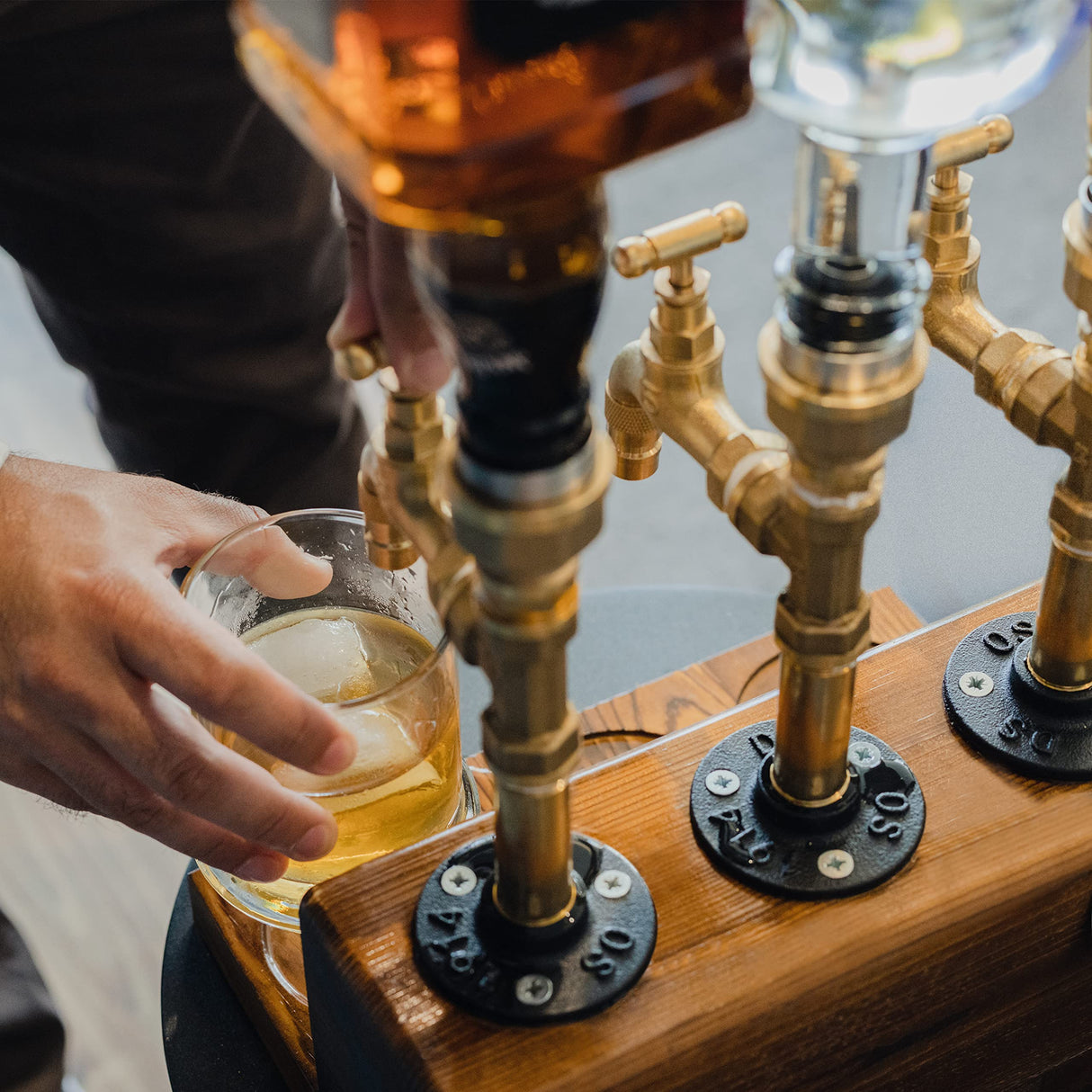 KONELCARE Wood Liquor Dispenser-Solid Base Real Brass, Leakproof,Smooth Pouring Dispenser for Home Bar- Fathers Day Alcohol Gifts for Men KONELCARE