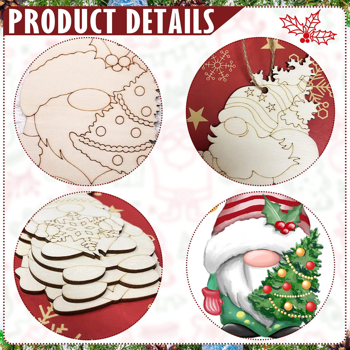 Christmas Gnome Unfinished Wood Crafts Wood Cutout Painting Ornaments Blank Hanging Slices Paintable DIY Crafts for Holiday Party Decoration (Xmas-Gnomes-01) JOPHMO