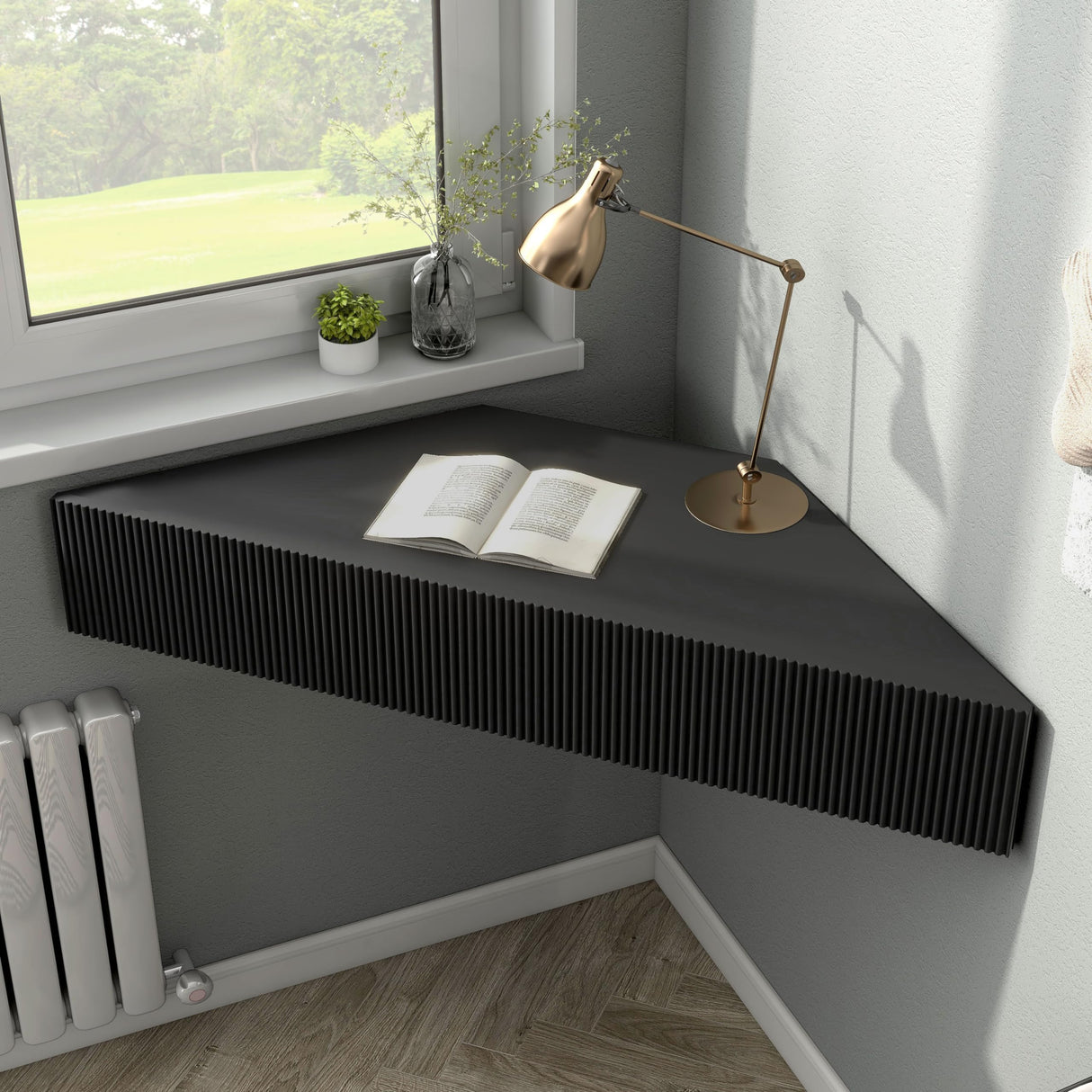 24/7 Shop at Home French 47 inch Modern Floating TV Console Table with 3D Wavy Panel Door, Wood Entertainment Center with Storage Space, Wall Corner Shelf for Living Room, Bedroom, Office, Black Pure 24/7 Shop at Home