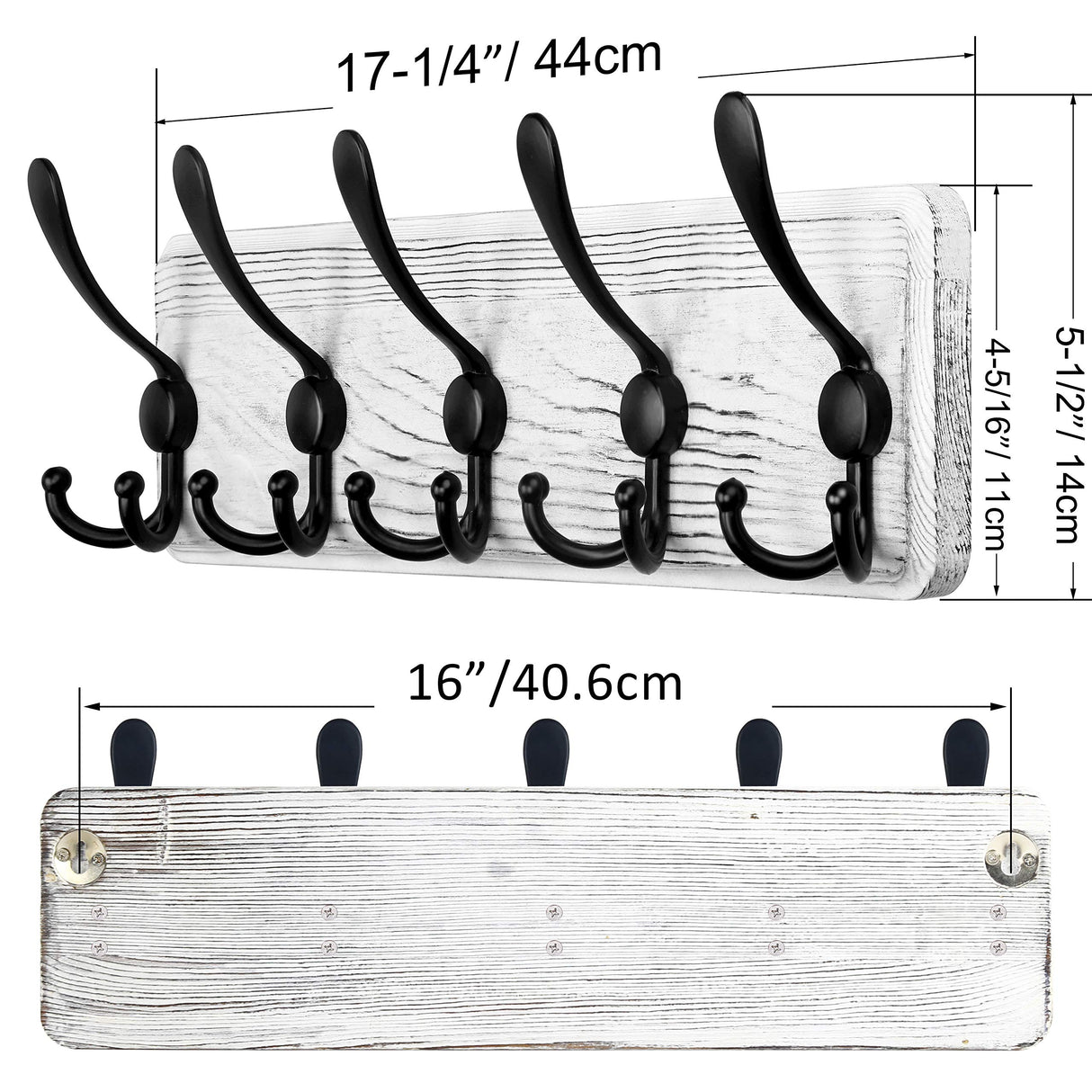 SKOLOO Rustic Wall Mounted Coat Rack: Pine Real Wood Plank Wall Coat Rack with 5 Triple Hooks, Farmhouse Coat Hanger Wall Mount for Hanging Backpack Jacket Coat Hat,Pack of 2 SKOLOO