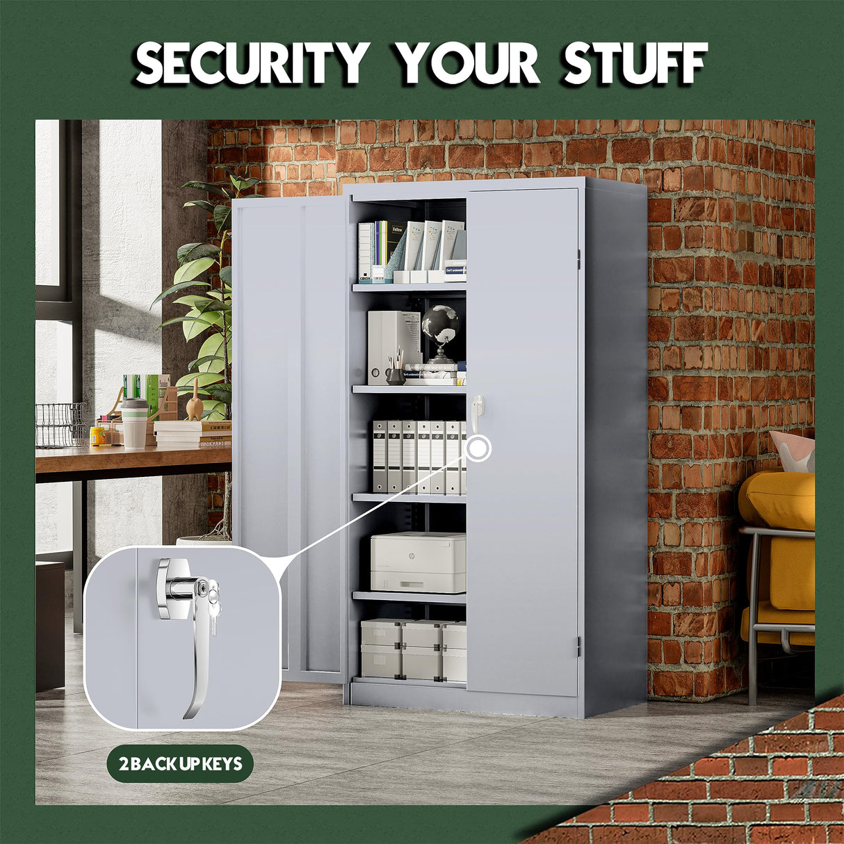 Greenvelly Metal Garage Storage Cabinet, 72” Tall Locking Steel Cabinet with 2 Doors and 4 Adjustable Shelves, Utility Metal Filing Cabinet with Lock for Home, Office, Garage, School (Dark Grey) Greenvelly