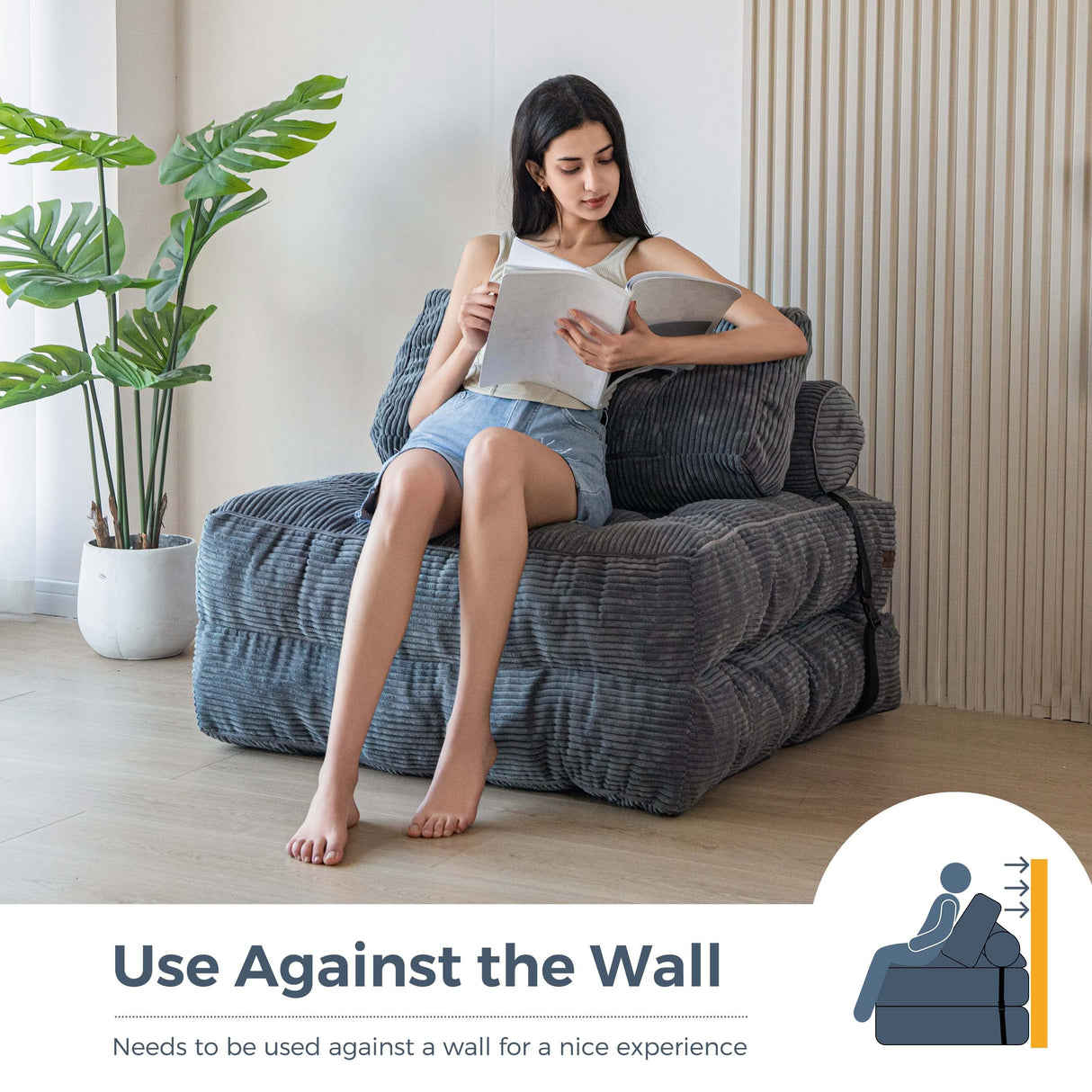 MAXYOYO Folding Sofa Bed, Convertible Sleeper Chair with Pillow Foldable Mattress with Back Support, Portable Fold Out Chair Bed Comfy Floor Sofa Lounge for Living Room Bedroom, Dark Grey, Single MAXYOYO