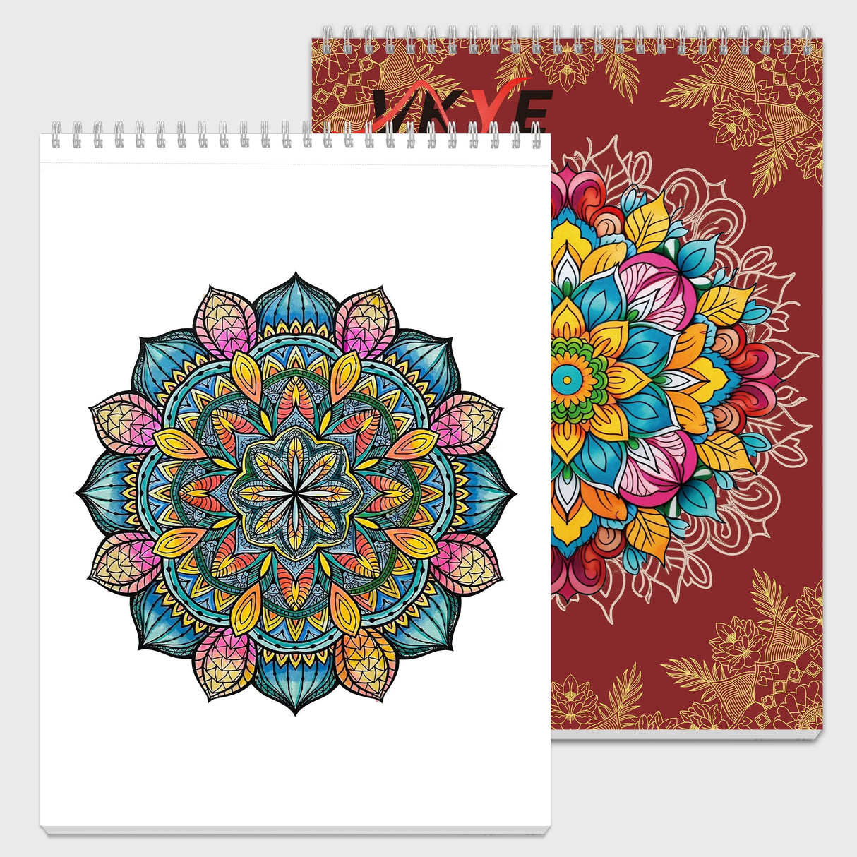 Set of 2 - Adult Coloring Book Seasonal Blossoms & Mandalas with Exquisite Patterns, Ideal Art for Women & Teens, Markers Recommended, Thick Paper, Spiral Bound, Anxiety and Depression, VKYE