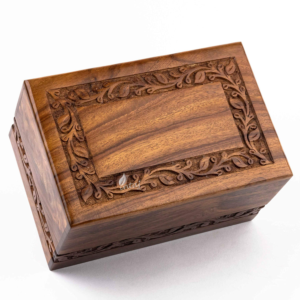 INTAJ Borders Wooden Urns for Human Ashes Adult Funeral Urn, Wooden Cremation Urns for Ashes Engraving, Wooden Box (L (9x6x5) 185 Cu/in, Custom INTAJ