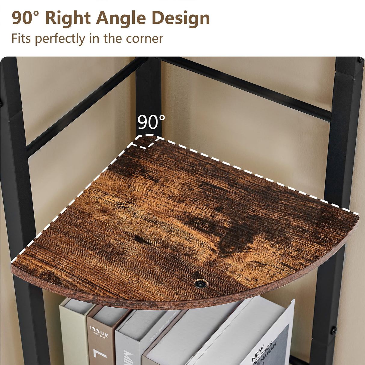 Tajsoon 4-Tier Industrial Corner Ladder Shelf - Rustic Brown Metal Frame for Living Room, Bedroom, Office Tajsoon