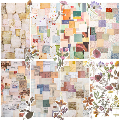 445 Pcs Vintage Scrapbook Paper, Journaling Supplies Kit, Delicate Decorative Paper with Floral Stickers & Multi-Size Scrapbook Paper for Junk Bullet Journal, DIY Collage Art, Vintage Crafts