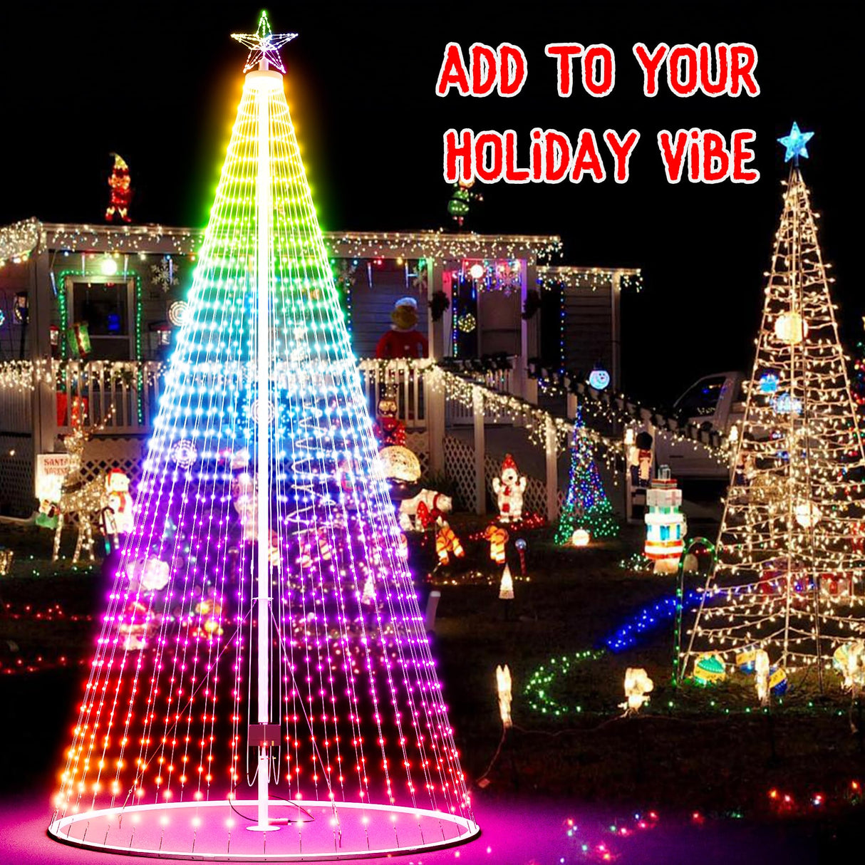 Led Outdoor Christmas Tree, 20ft Prelit Christmas Tree, Smart Outside Christmas Tree Light Show App Control with 1512 LED Lights Color Changing Sync APP & Remote Control Christmas Tree Lighting Miveda