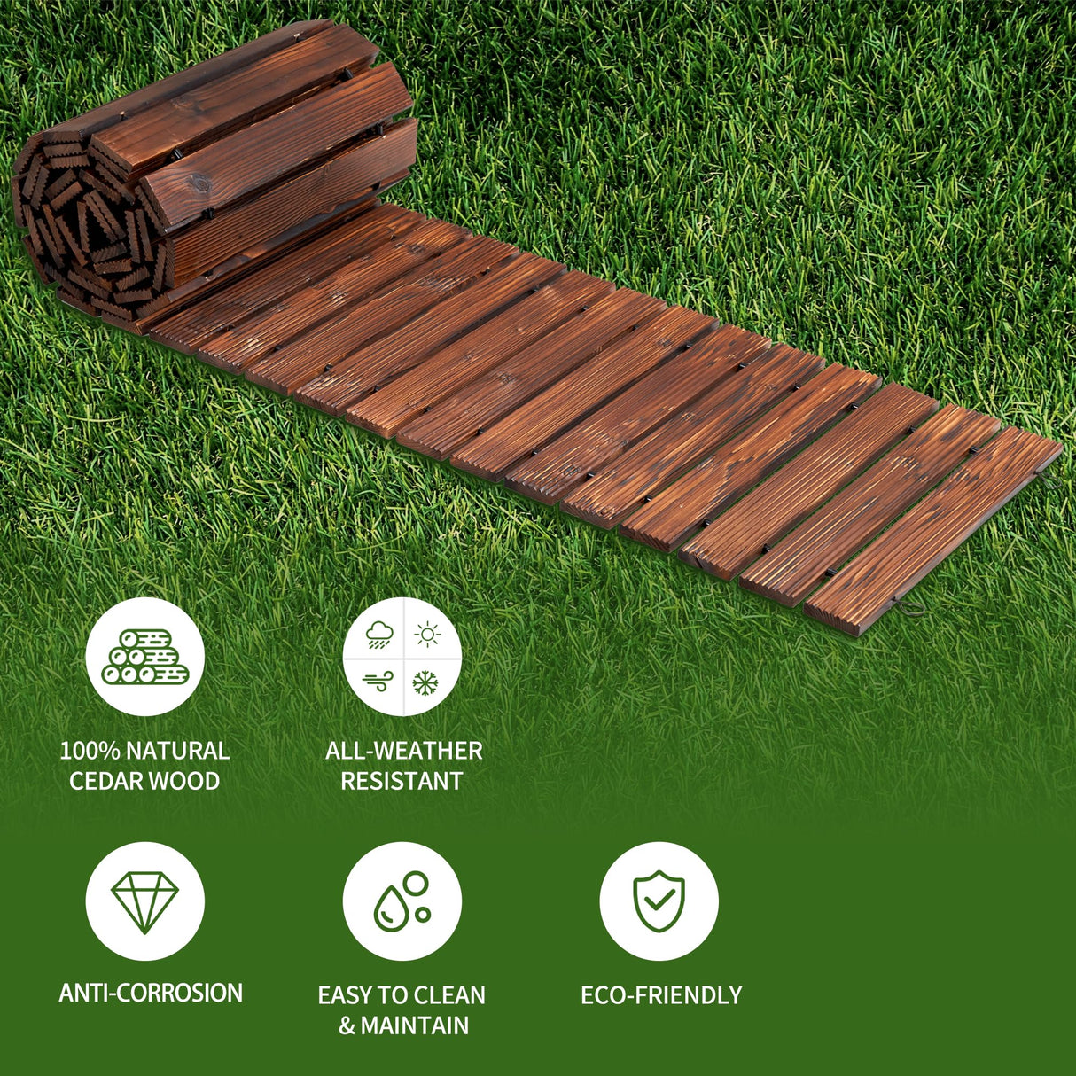 Spurgehom 12FT Wooden Garden Pathway Straight Outdoor Walkway Roll Out Cedar Wood Patio Flooring Path Decorative Lawn Patio Pavers Boardwalk Beach Wedding Party (Brown) Spurgehom