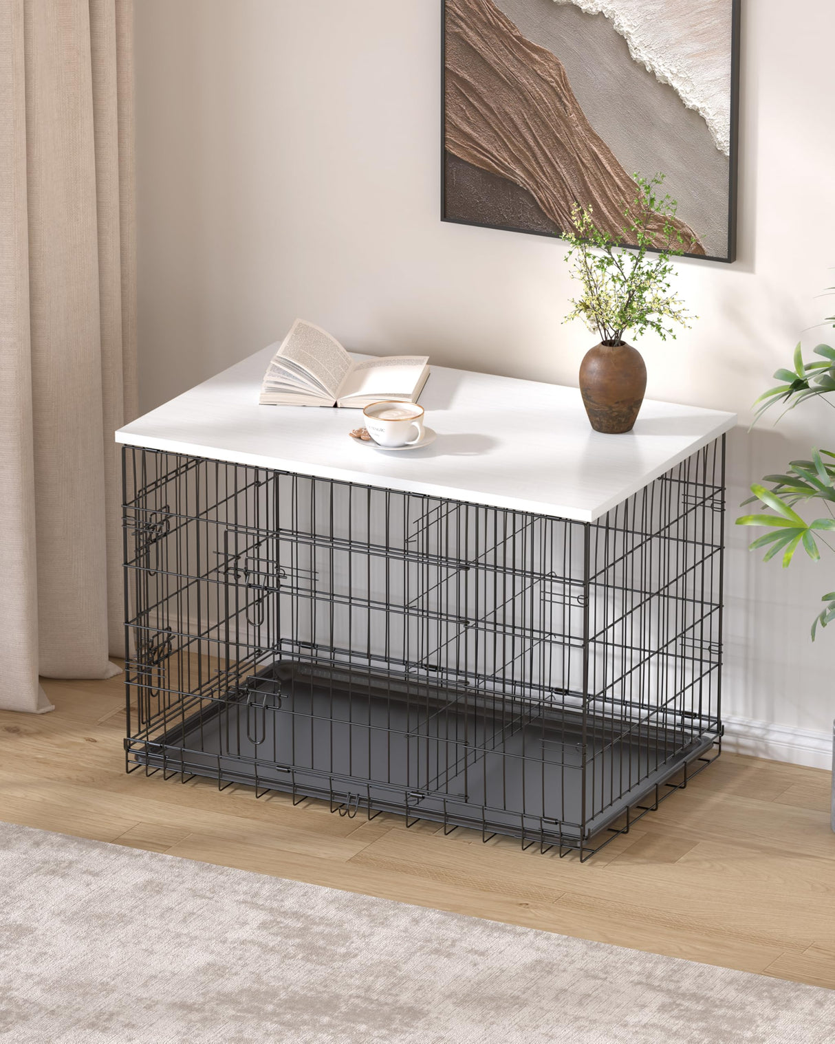 Piskyet Dog Crate Topper Wood Countertop for 48 42 36 30 24 inch Dog Cage, Dog Crate Cover,Dog Kennel Topper(Crate Not Include) (White, for 48 Inch Crate) Piskyet