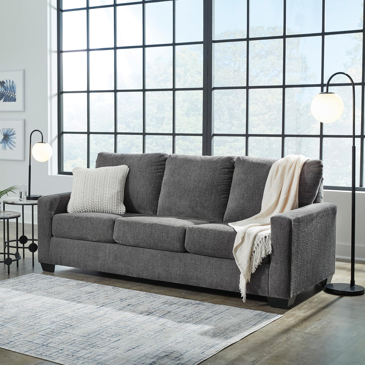 Signature Design by Ashley Rannis Casual 2-in-1 Sofa Sleeper with Folding Gel Memory Foam Mattress, Queen, Gray Signature Design by Ashley