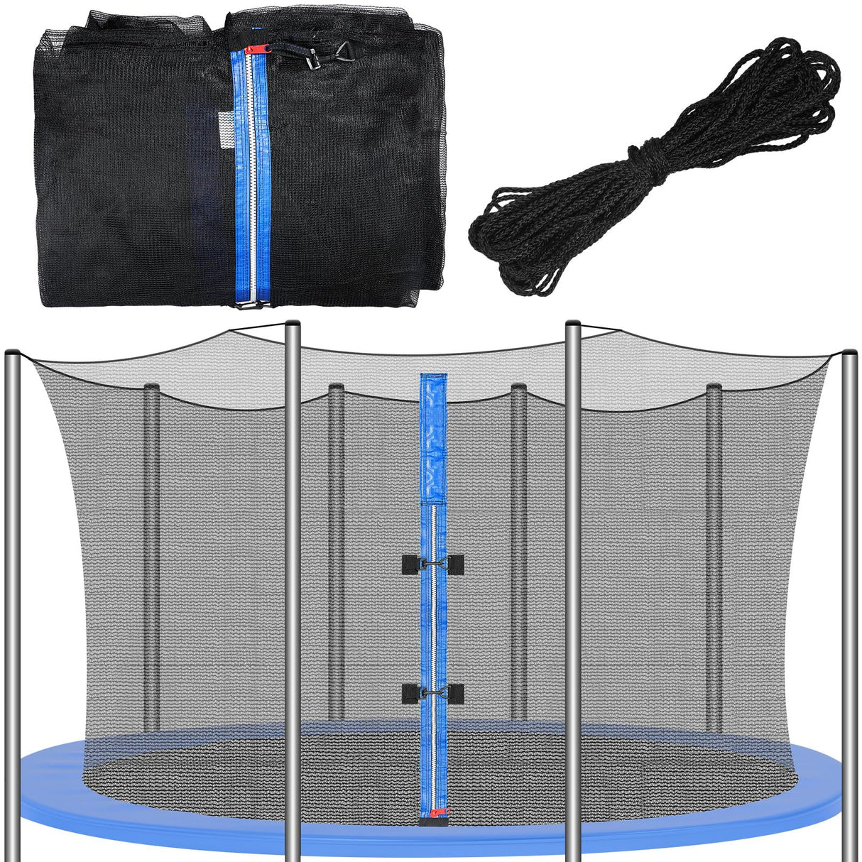 Trampoline Net Replacement Trampoline Safety Round Frame Enclosure Weather Resistant Breathable Net with Double Headed Zippers(8 Straight Poles,12 FT) Jexine