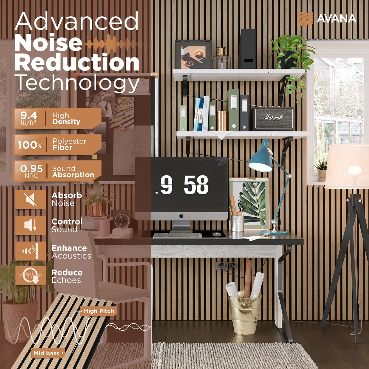 Avana Acoustic Wood Wall Panels – 94.4 X 12.6 White Oak Acoustic Panels Set Of 2 – Wall Panels For Interior Wall Decor For Homes, Offices, Studios – Sturdy And Durable Wood Panels For Wall Avana