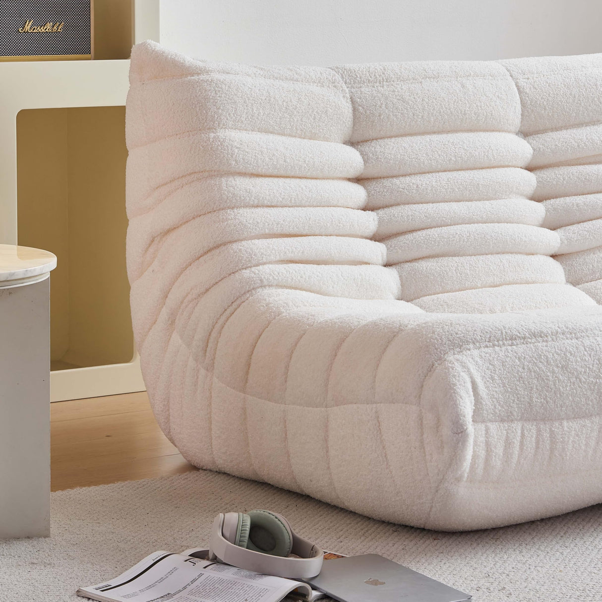 Bean Bag Chair for Adults, Oversized Loveseat Fireside Chair Comfy Lazy Floor Sofa, 2 Seater Lazy Sofa Couch Memory Foam Bean Bag for Living Room, Bedroom Apartment Office (Beige) YVDNHP