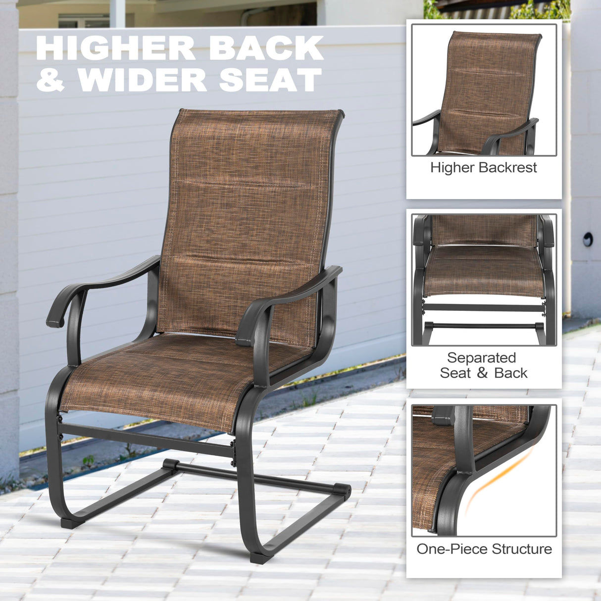 NUU GARDEN Patio Dining Chairs Set of 4, All Weather Outdoor Padded Textilene Patio Chairs, Breathable Spring Motion Textile High Back Outdoor Dining Chairs for Backyard, Lawn, Deck, Brown NUU GARDEN