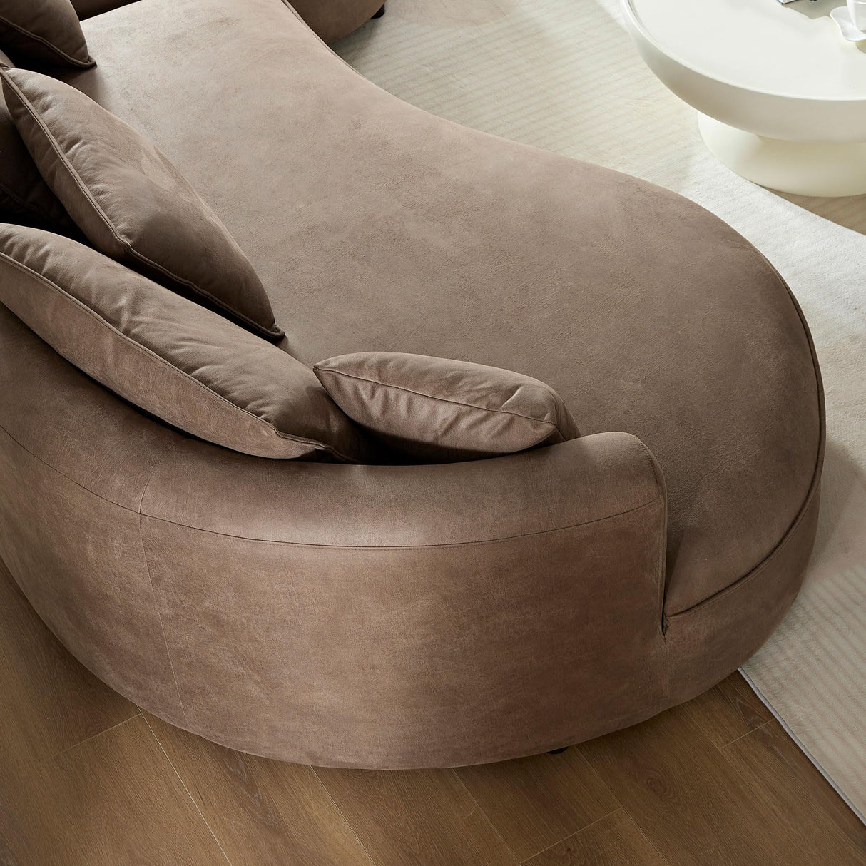 KEIKI 129" Curved Oversized Modular Leathaire Sectional Sofa with Right Chaise, 4 Pillows, 3 Back Cushion, Modern Style Comfy 5-Seater Couch, Easy Assembly, for Office, Apartment, Living Room, Brown KEIKI