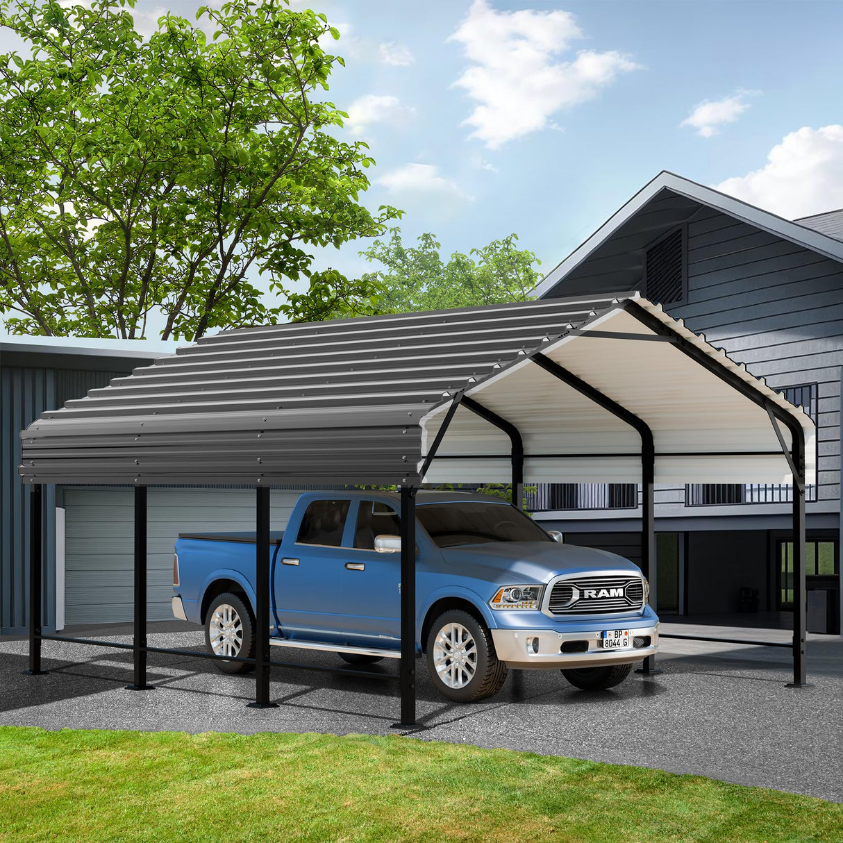 JAMFLY 12X15 FT Carport, Heavy Duty Carport Canopy with Galvanized Steel Roof and Frame, Metal Carport Upgraded Extra Large Garage for Pickup, Boat, Car and Tractors JAMFLY