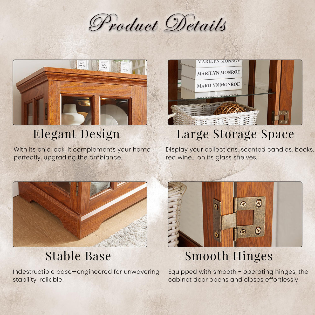 Eyisean Lighted Display Curio Cabinet 69" H China Cabinet with 4 Glass Doors, 6 Shelves, Freestanding Glass Display Cage Wine Cabinet Storage Rack for Bar and Liquor Storage (Dark Oak) Eyisean