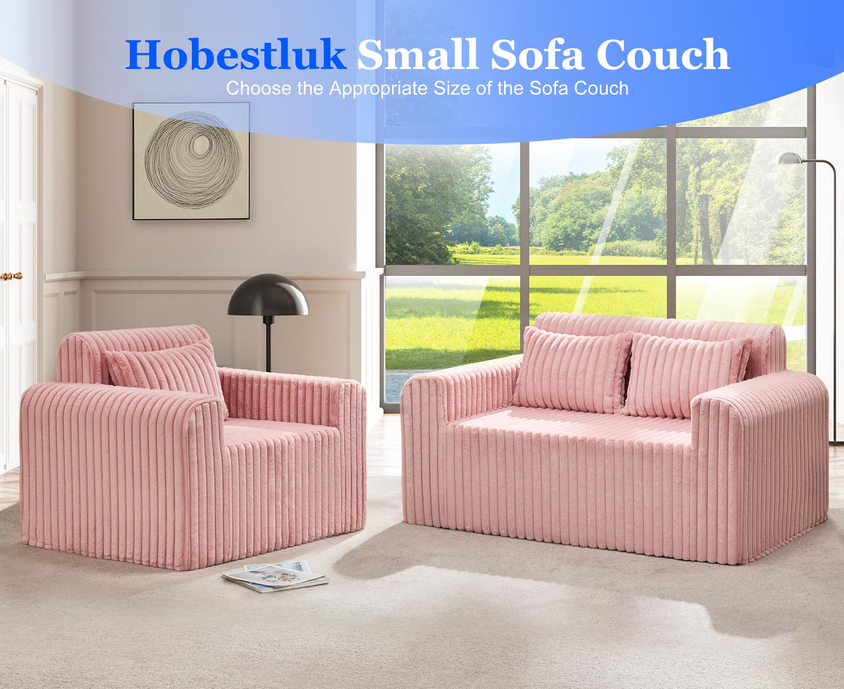 Hobestluk Couch Sofa 2-Seater Foam Sofa Loveseat for Small Spaces Comfy Sofas with Removable Cover Furry Couch with Pillows for Living Room, Bedroom, Apartment, Office (Pink, Loveseat) Hobestluk