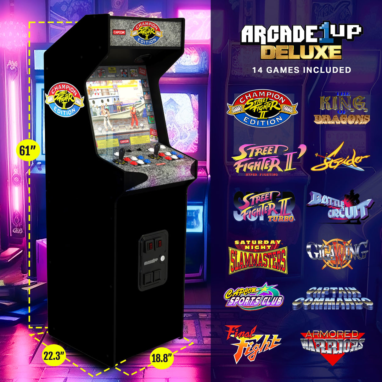 Arcade1Up Street Fighter II CE HS 5 Deluxe Arcade Machine, Compact 5' Tall Stand Up Cabinet with 14 Classic Games and 17" BOE screen, Black ARCADE1UP