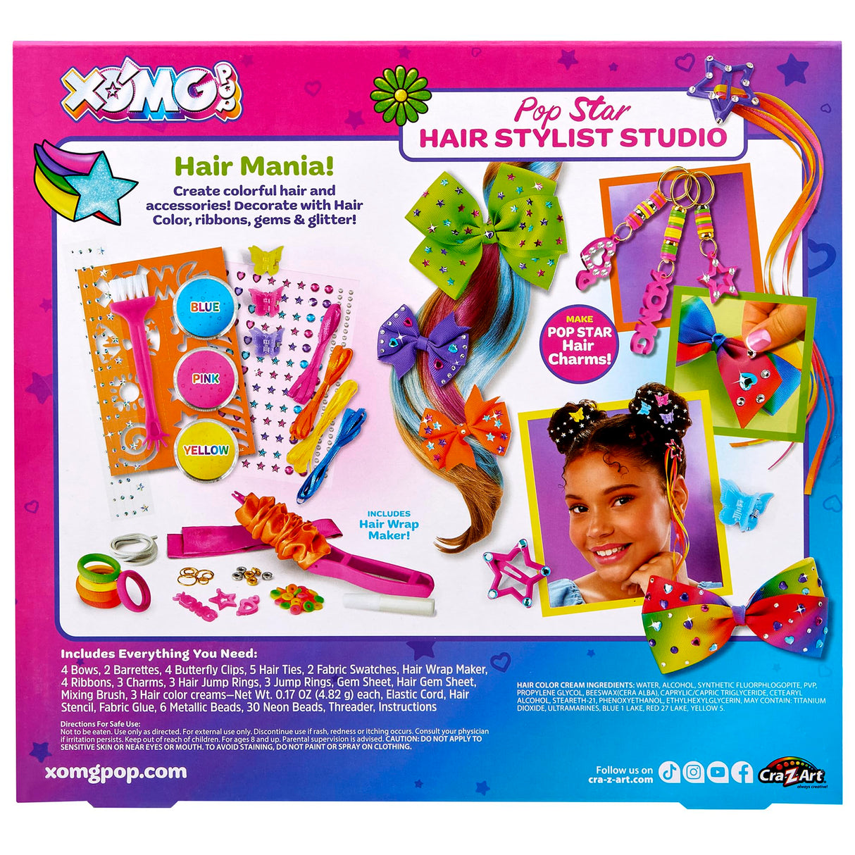 XOMG POP! Pop Star Hair Stylist Studio - Make Your Own Bows, Wraps, Barrettes and Charms - Comes With 3 Color Creams - Great for Kids Birthday Present Ages 8 and Up Cra-Z-Art