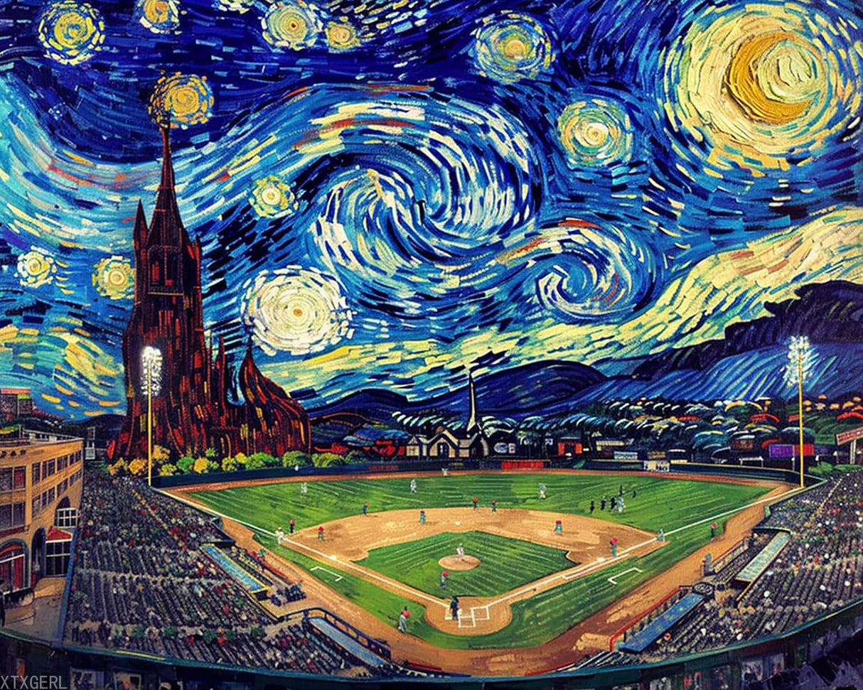 XTXGERL Famous America Baseball Stadium Paint by Numbers Kits for Adult, Starry Night Paint by Numbers Cool Man Painting on Canvas for Creative Wall Art Home Decoration DIY Frameless16x20 Inch XTXGERL