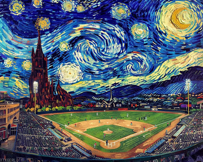 XTXGERL Famous America Baseball Stadium Paint by Numbers Kits for Adult, Starry Night Paint by Numbers Cool Man Painting on Canvas for Creative Wall Art Home Decoration DIY Frameless16x20 Inch