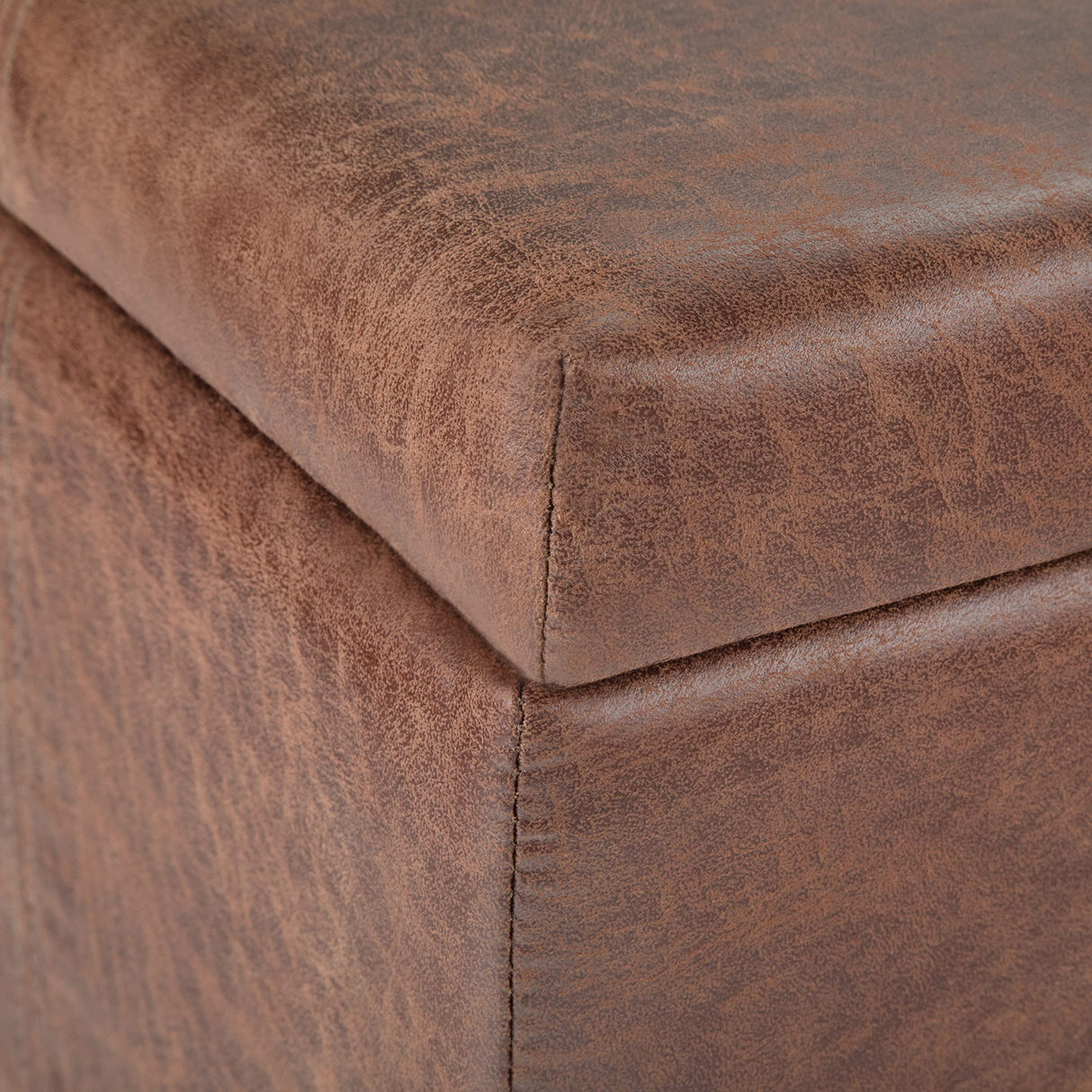 SIMPLIHOME Dover 36 inch Wide Contemporary Rectangle Storage Ottoman Bench in Distressed Umber Brown Vegan Faux Leather, Assembled, For the Living Room, Entryway and Family Room SIMPLIHOME