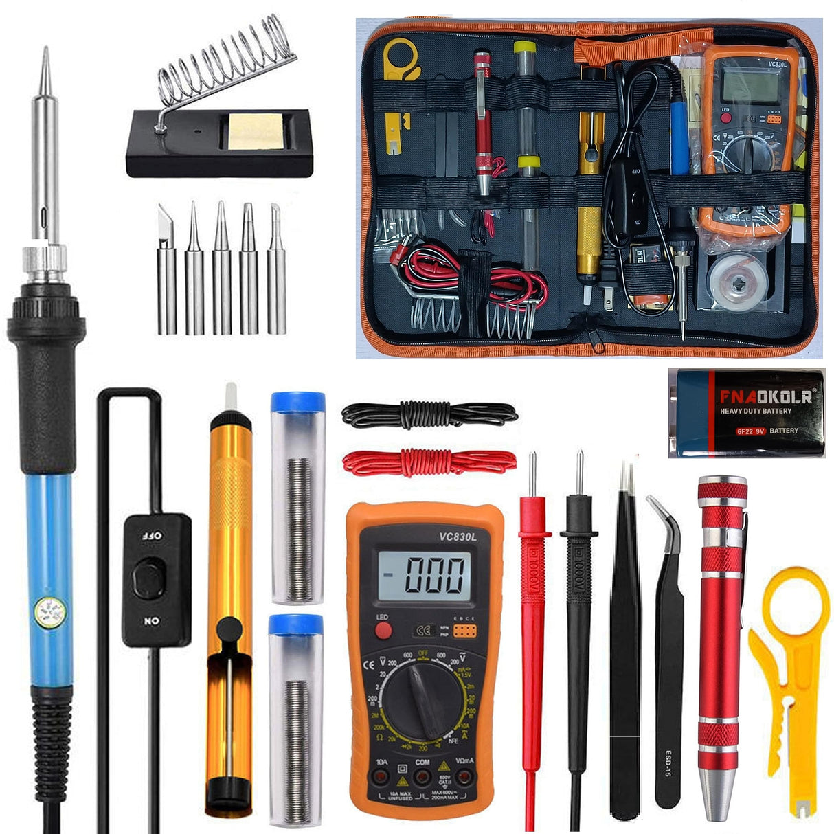 Soldering Iron Kit, Digital Multimeter Kit, Multi Tester, Voltage Tester, Measures AC/DC Voltage, Current, Resistance/Continuity/Diode/Triode. Electric Soldering Iron, Adjustable Temperature HiLeDiQJ