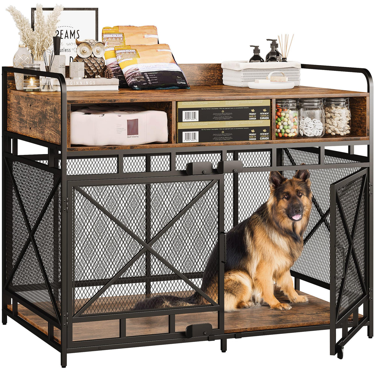 Fulhope Dog Crate Furniture,Wooden Dog Crate End Table,43 Inch Dog Kennel with Drawers,Heavy Duty Dog Crate,Decorative Pet Crate Dog Cage for Indoor 43.3" L x 27.6" W x 35.7" H (Rustic Brown) Fulhope