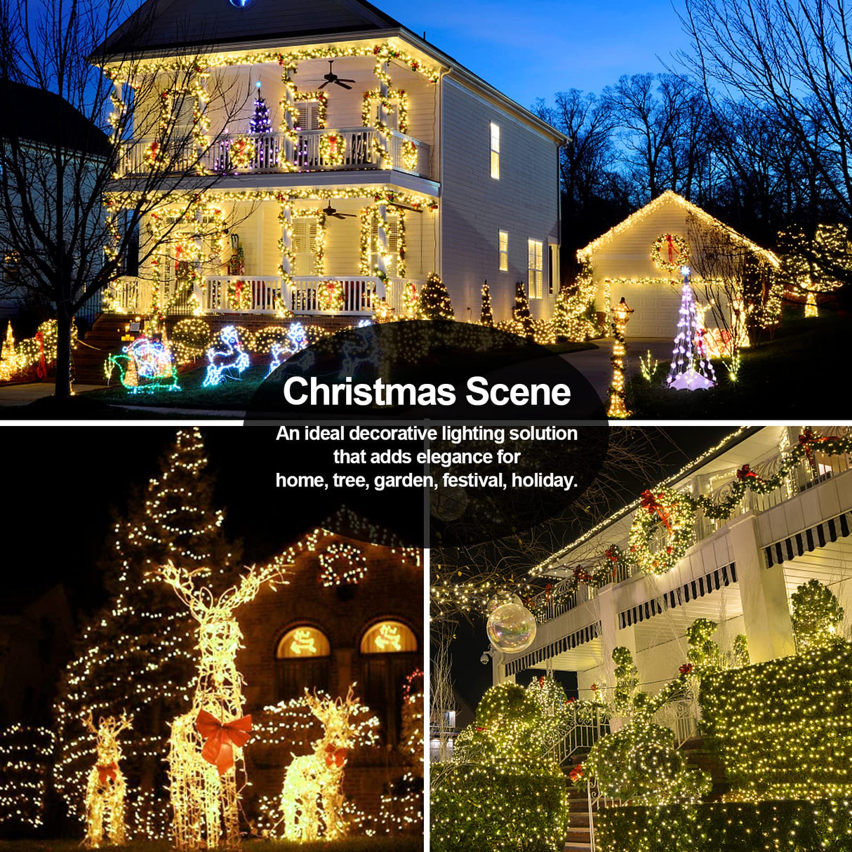 200 FT 500 LED Christmas Lights Outdoor Decorations Super Long Fairy Lights Waterproof 8 Modes Timer Clear Wire String Lights for Outside House Tree Patio Yard Wedding Party Holiday-Warm White JXLEDAYY