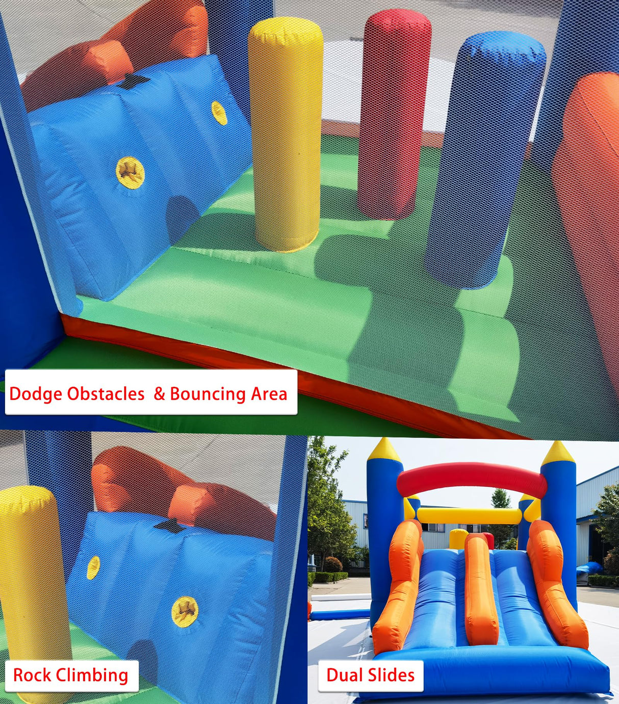 HuaKastro 16.3x7.2FT Kids Inflatable Obstacle Bounce House with Dual Racing Slides, Crawl Tunnels, Climbing, Obstacles, Jumping All in One Castle Great for Children's Outdoor Party - with Blower HuaKastro