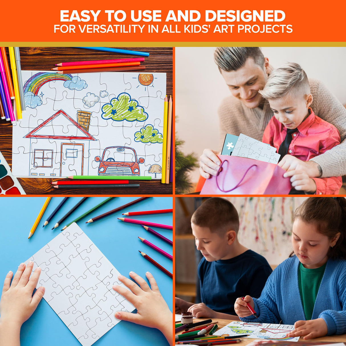 Decorably 8 Pack Plain Puzzle Pieces for Crafting Set with Matte Finish, 28pcs Each 5.5x8in Blank Make Your Own Puzzles for Kids Activities, Arts &Crafts, DIY Projects Decorably