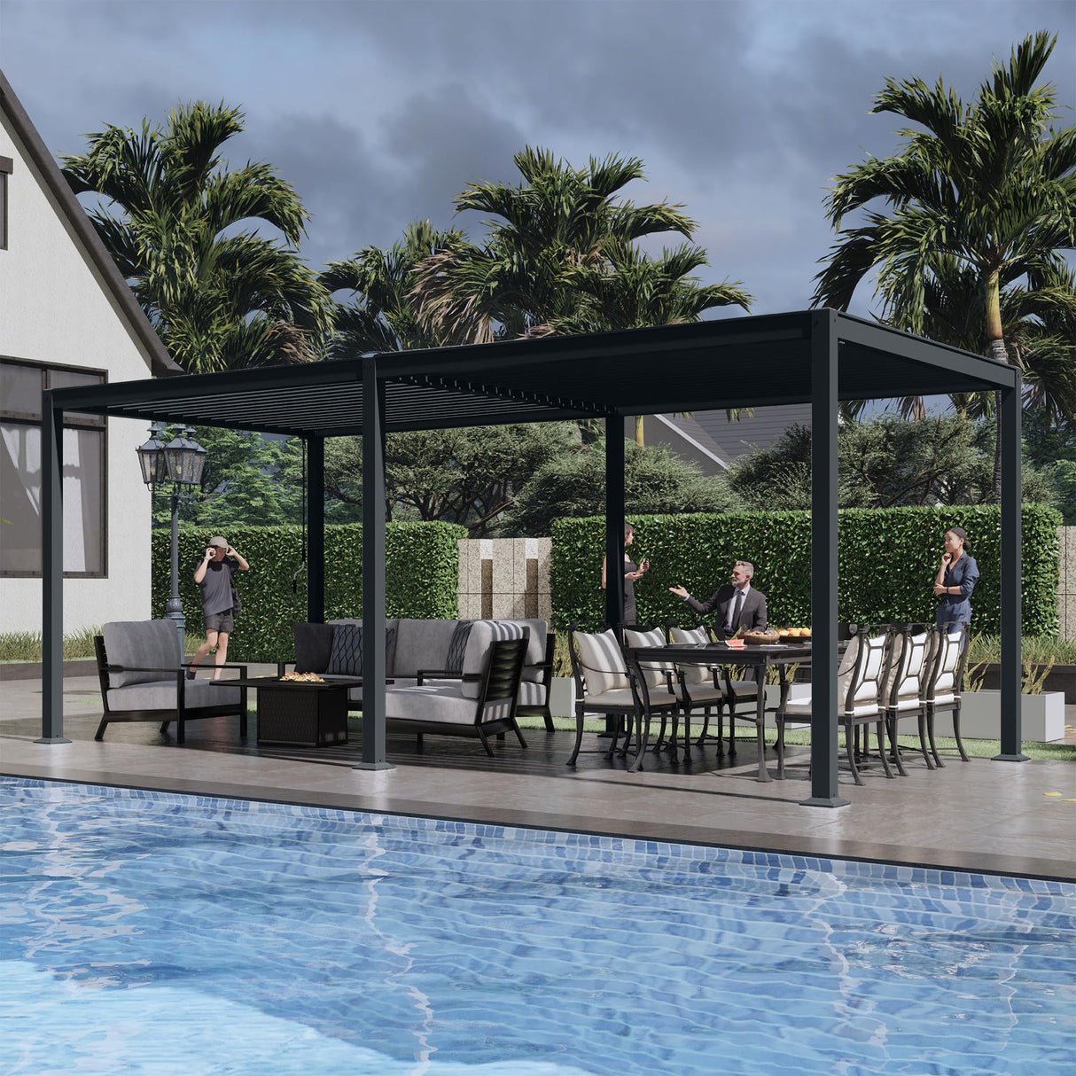 MASTERCANOPY 12’ X 16’ Louvered Pergola Outdoor Aluminum Patio Pergola with Adjustable Roof for Deck Backyard Garden (Black) MASTERCANOPY