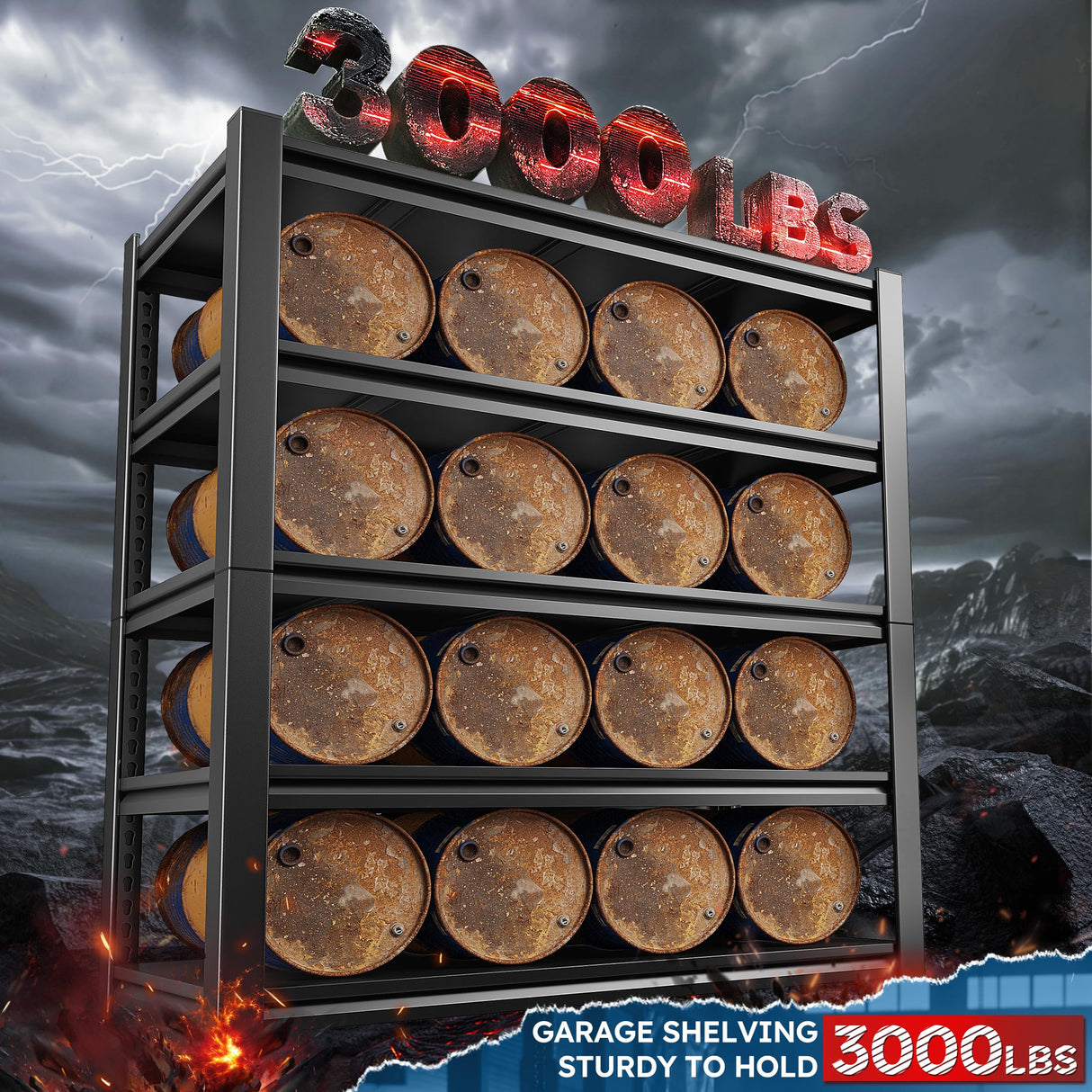 REIBII 72" H Garage Shelving Heavy Duty 3000 LBS 5 Tier Storage Shelves Adjustable Shelving Unit and Storage for Garage,Basement,Commercial 36" W x 16" D x 72" H REIBII