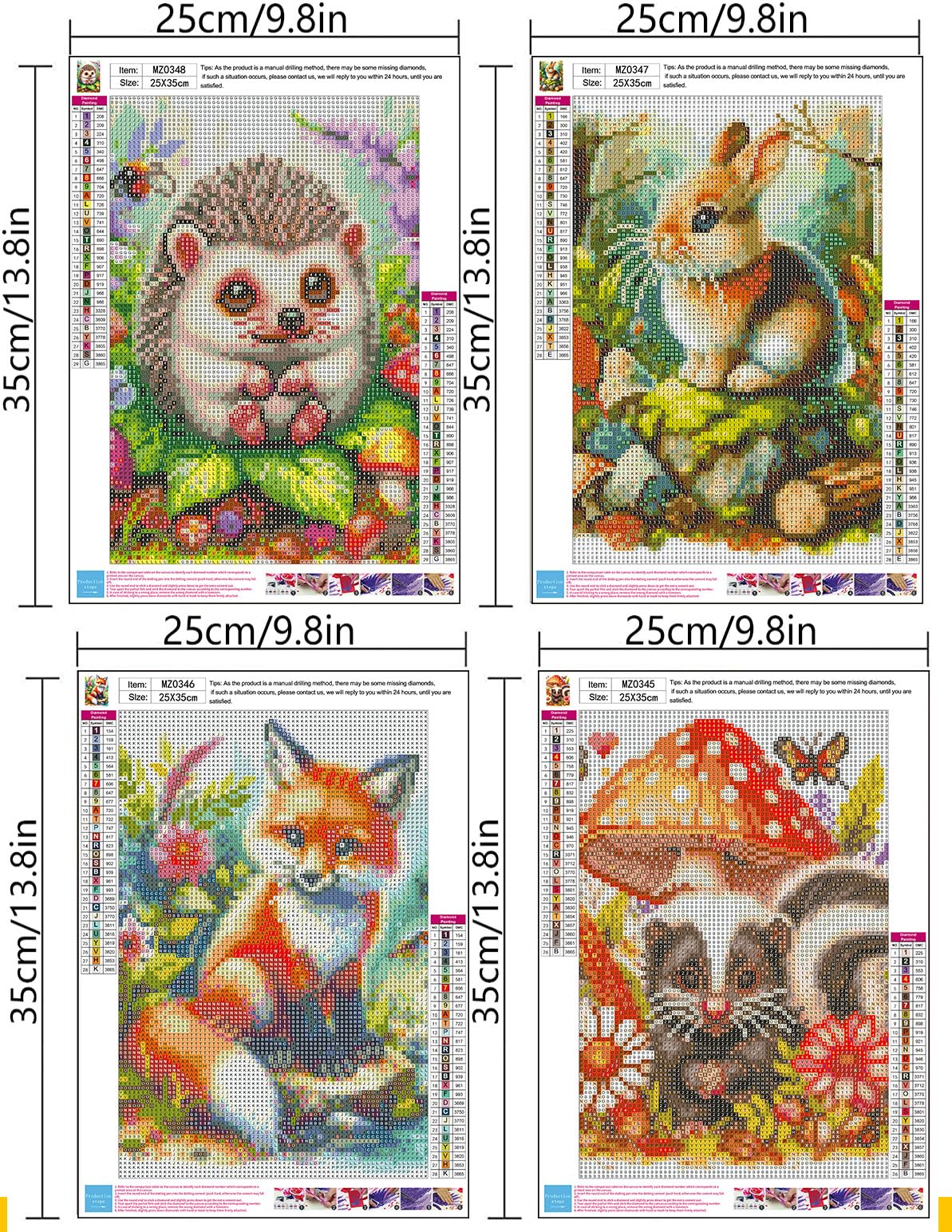 Axquilon 4 Pack Animal Diamond Art Kits for Adults- Cute Animals Diamond Painting Kits for Beginners, 5D DIY Round Full Drill Fox Gem Art for Adults, Paint by Diamonds 9.8x13.7inch Axquilon