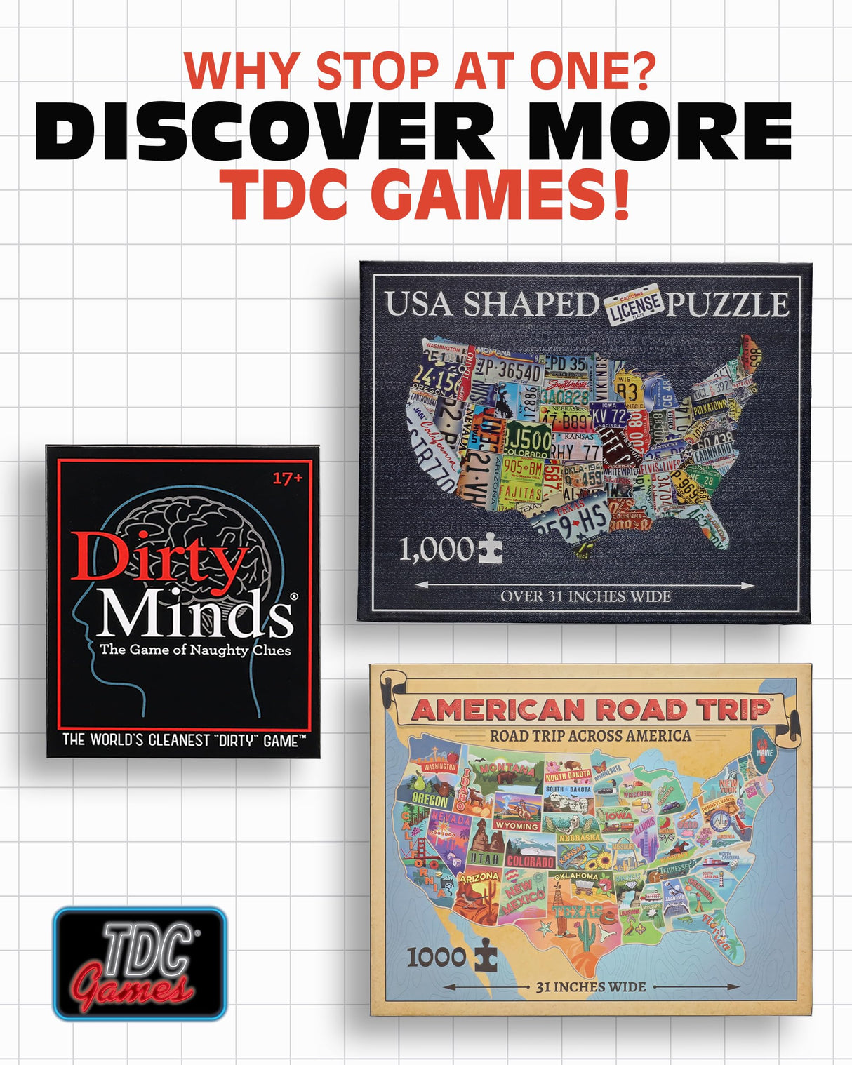 TDC Games US Map Puzzle Great American Roadtrip with Individual States, 1000 Piece Jigsaw Puzzle for Kids and Adults, Large America Shaped Educational Puzzle, Challenging Puzzle Map of USA TDC Games