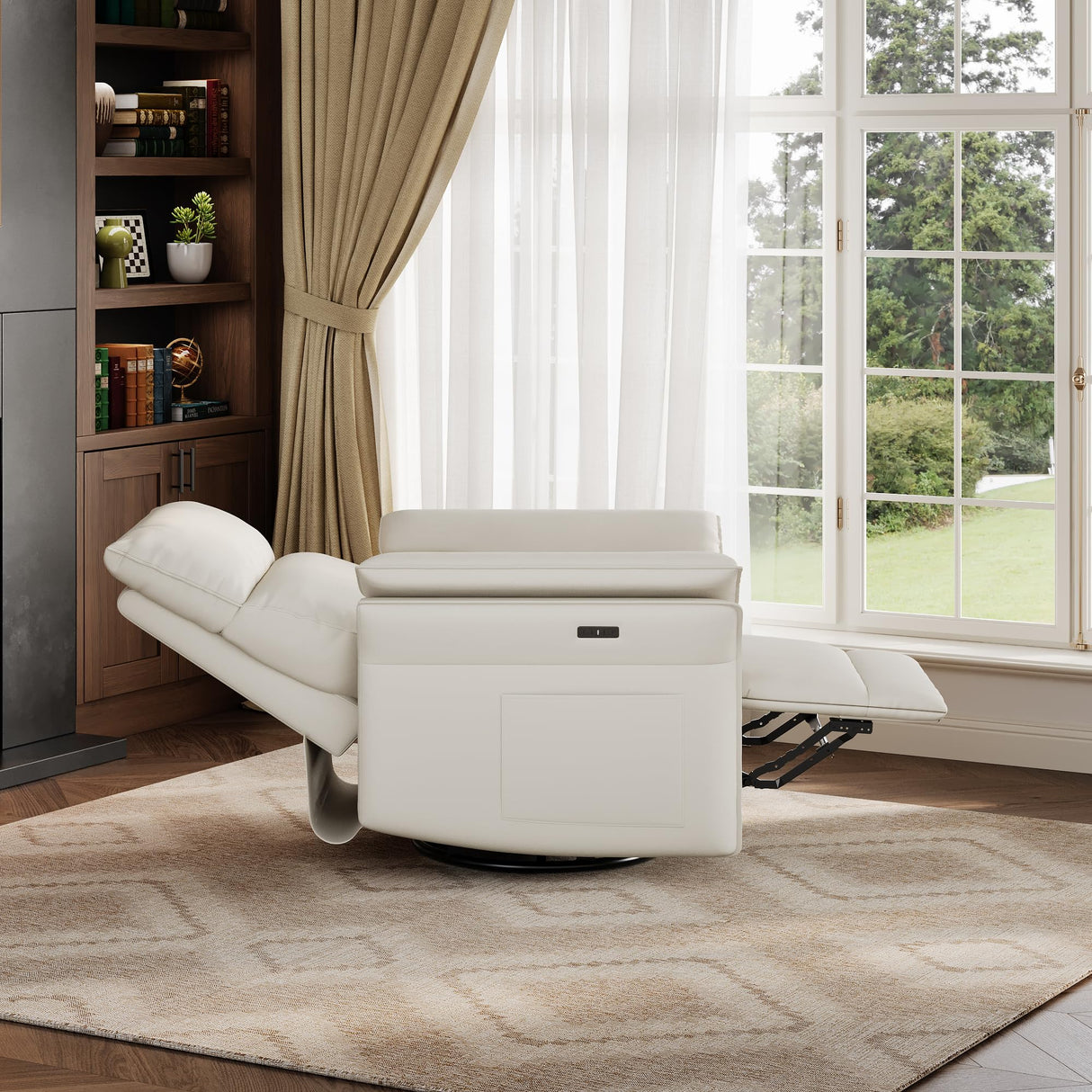 GarveeHome Power Recliner Chair Swivel Glider Upholstered Faux Leather Nursery Rocker Reclining Sofa Chair with Charging Port, Curved Armrests & Padded Backrest (White) GarveeHome