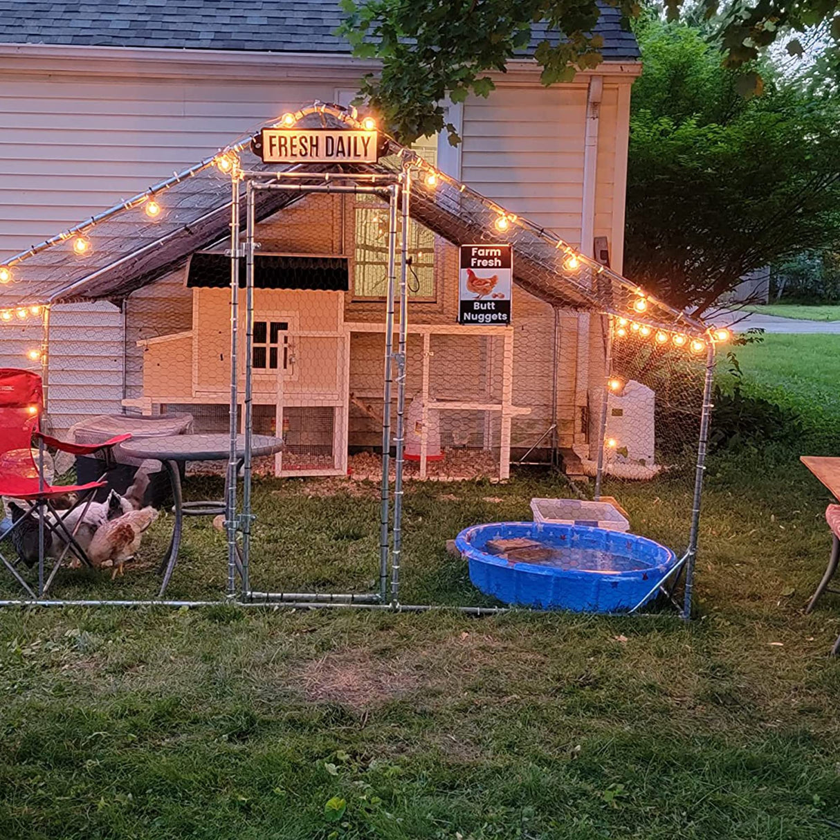 Outdoor Metal Chicken Coop,Metal Chicken Coop with Run,Walk-in Poultry Cage Spire-Shaped Chicken Run with Waterproof and Anti-Ultraviolet Cover for Outside,Backyard and Farm,19.6'x9.8'x6.4' HOOYEAH