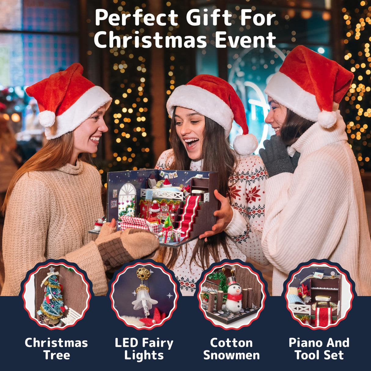 Prextex DIY Tiny House Kit Christmas Scene - Miniature House, Model Home, and Mini Room Kits for a Festive Holiday Building Experience - LED Lights, Snowman, Piano Set and Christmas Tree - Age 10+ PREXTEX