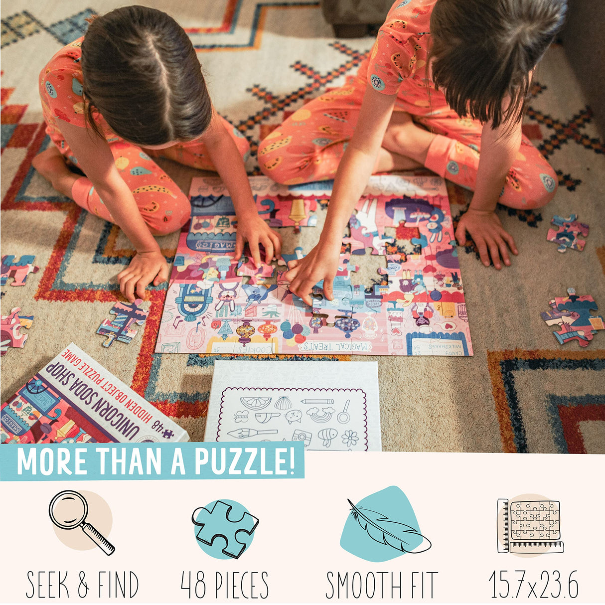Foothill Toy Co. Children’s Jigsaw Puzzle | Unique Unicorn Art | Educational Gift for Kids 3-8, Unicorn Soda Shop - 48 Piece Foothill Toy Co.