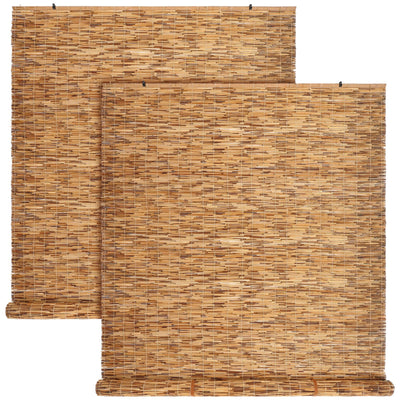 DoubleFill 2 Pcs Bamboo Shades Outdoor Reed Roll Up Blinds 48" W x 72" H Blackout Sunshade Cordless Bamboo Blinds for Home Porch, Patio & Windows Decor Shutters Sunlight Privacy Screen