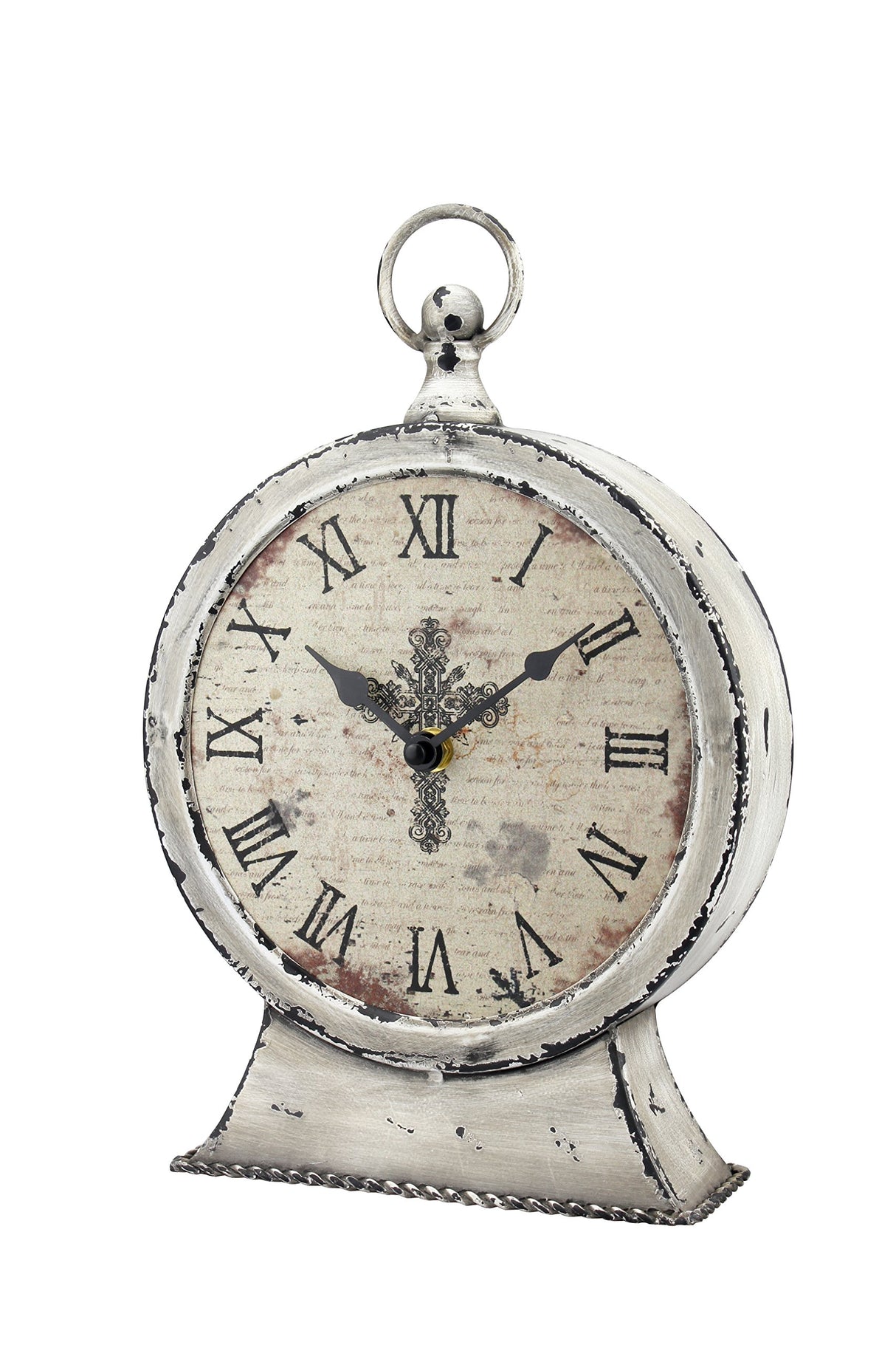 Stonebriar Large 12 Inch Decorative Battery Operated Table Top Clock with Roman Numerals and Antique Finish, 12", Worn White Stonebriar