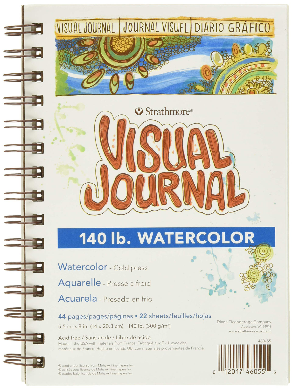 Strathmore 460-55 400 Series Visual Watercolor Journal, 140 LB Cold Press, 5.5"x8", 22 Sheets , White Strathmore