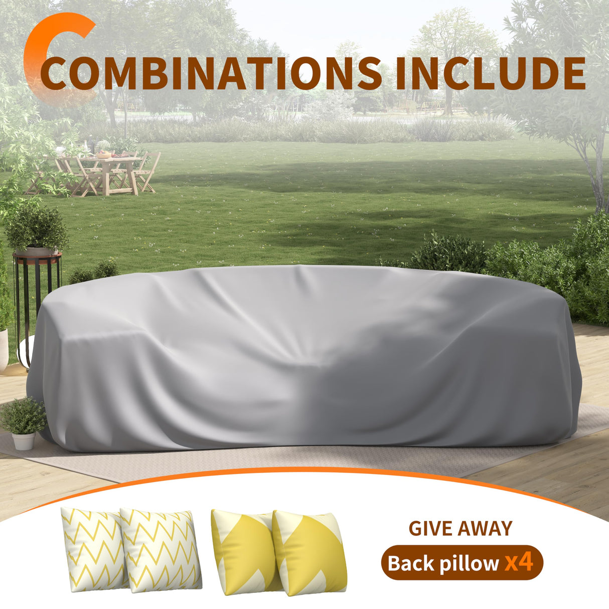 Amopatio Outdoor Patio Sectional Furniture Sets, 11 Pcs Curved Patio Couch with Storage Armrest Table and 4 Pillows, Half-Moon Outdoor Sofa Fit Porch Poolside Garden (Included Waterproof Cover) Amopatio