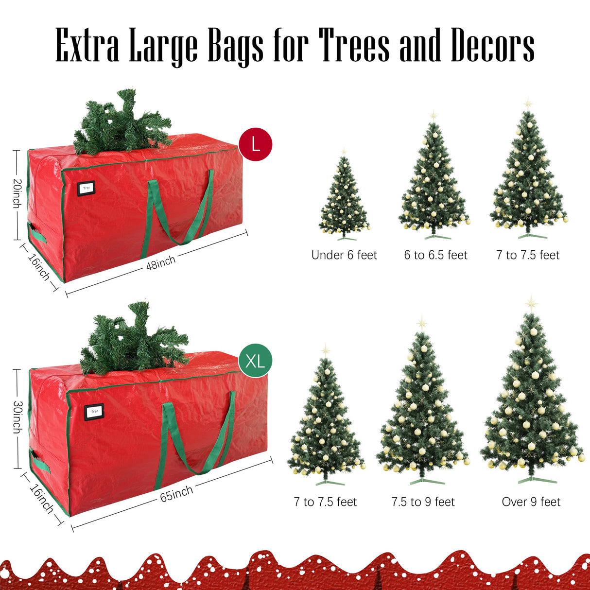 Cosy Family 7.5 ft Christmas Tree Storage Bag - Durable Heavy Duty Extra Large Artificial Xmas Holiday Tree Bag with Reinforced Handles and Dual Zippers Wide Opening - Red Cosy Family