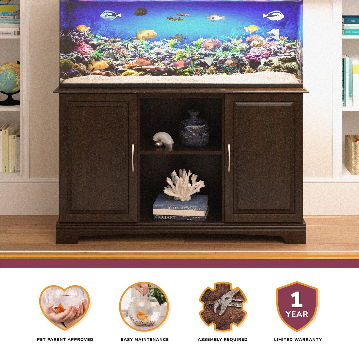 REALROOMS Kai 50-75 Gallon Aquarium or Terrarium Tank Stand, Espresso REALROOMS