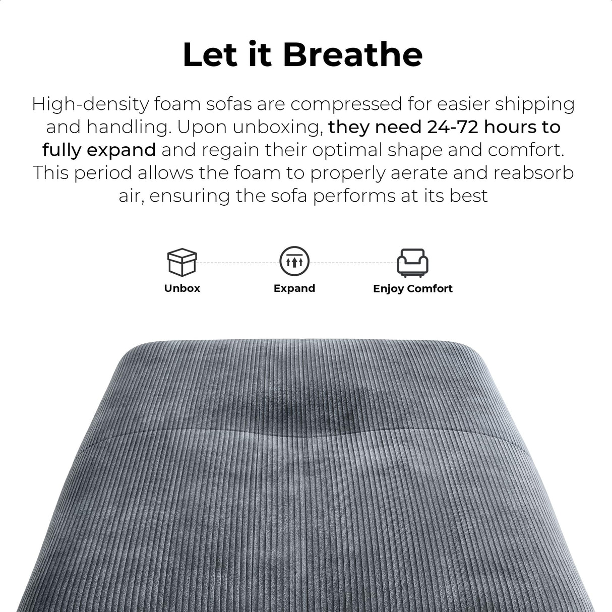 LIKIMIO 118" L-Shaped Modular Sectional Sofa for Living Room, Oversized 3-Seater Couch with Deep Seat, Movable Ottoman, No Assembly Needed, DIY Combination, Corduroy Upholstery, Dark Grey LIKIMIO